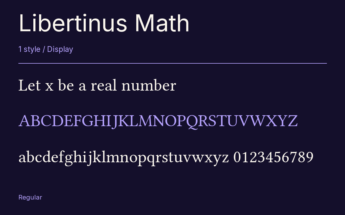 Libertinus Math type specimen with letters and figures