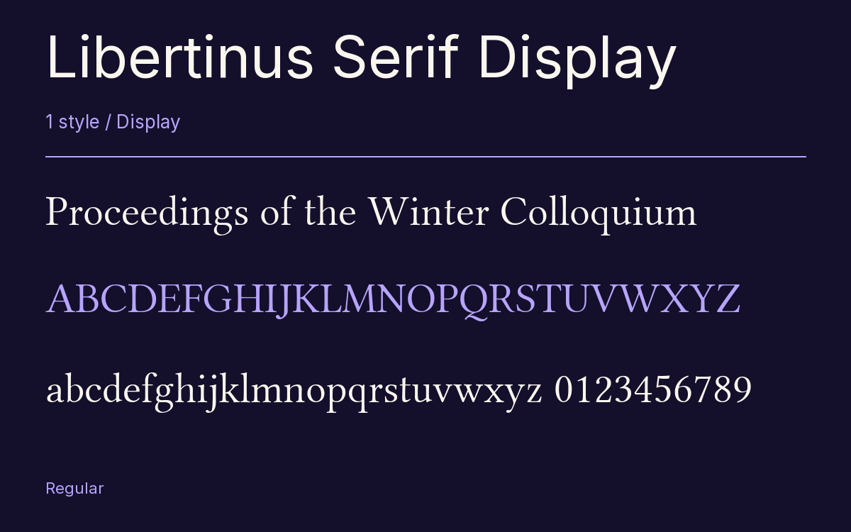 Libertinus Serif Display type specimen with letters and figures