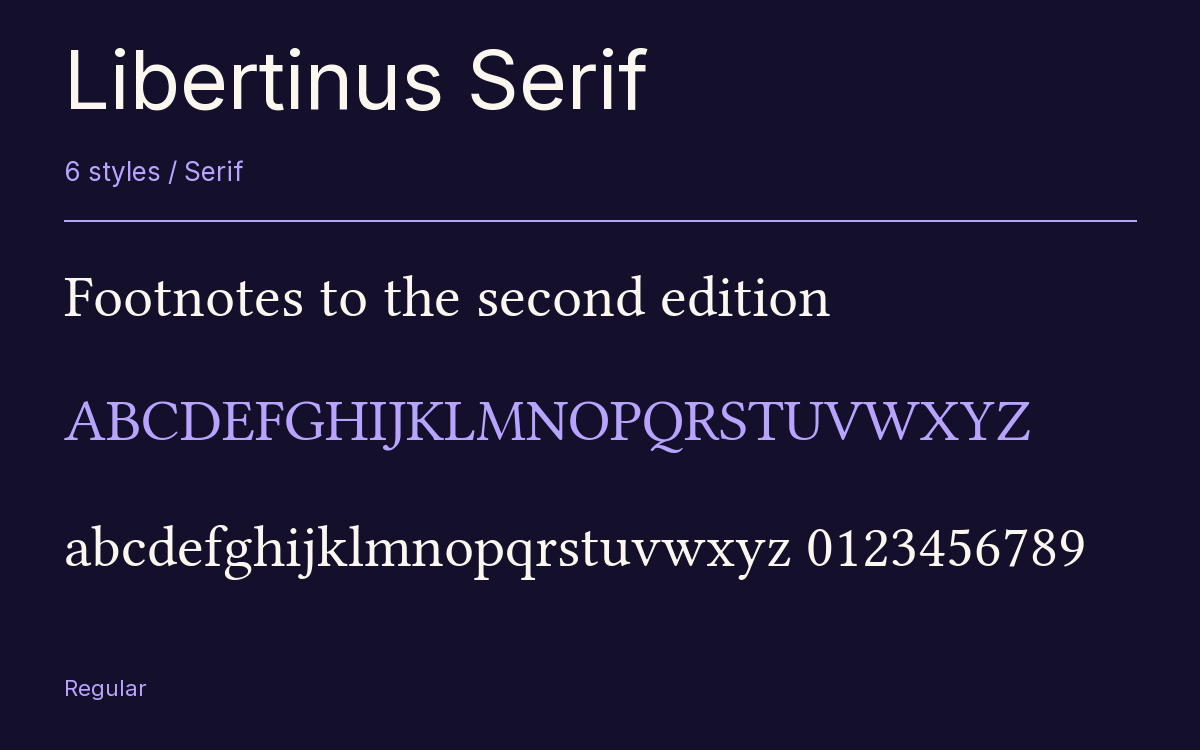 Libertinus Serif type specimen with letters and figures