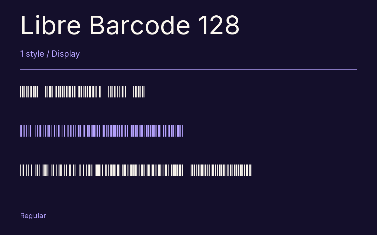 Libre Barcode 128 type specimen with letters and figures