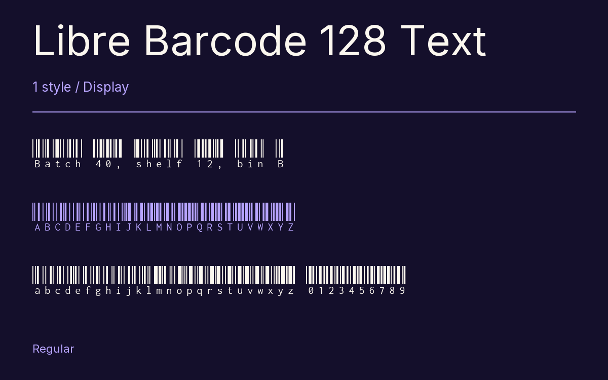 Libre Barcode 128 Text type specimen with letters and figures