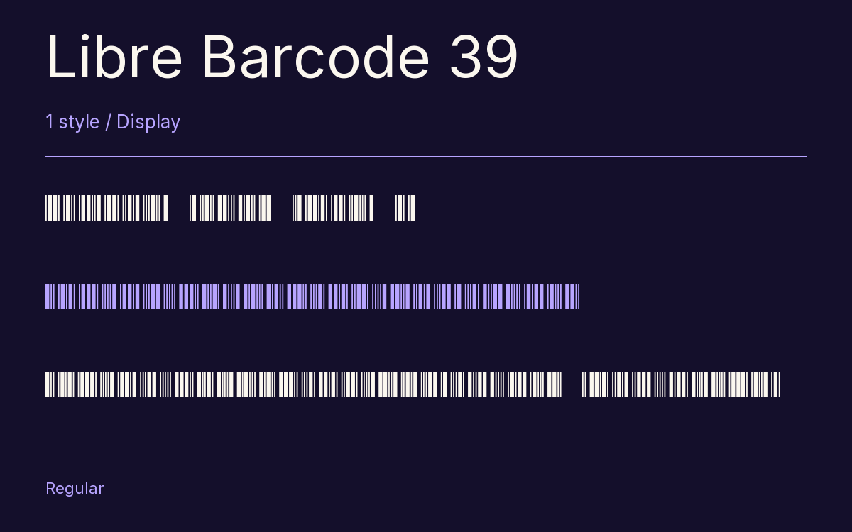 Libre Barcode 39 type specimen with letters and figures