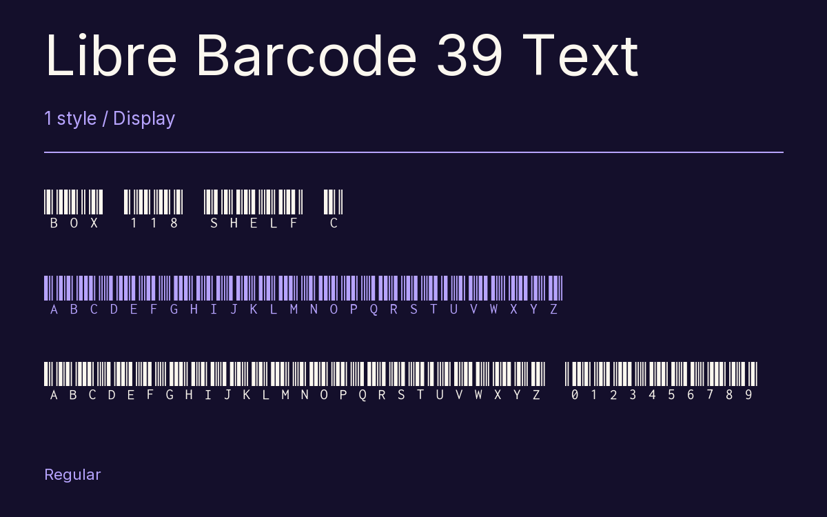 Libre Barcode 39 Text type specimen with letters and figures