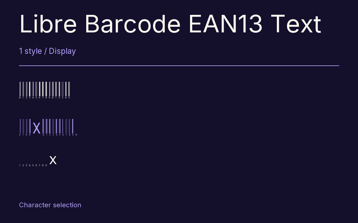 Libre Barcode EAN13 Text type specimen with letters and figures