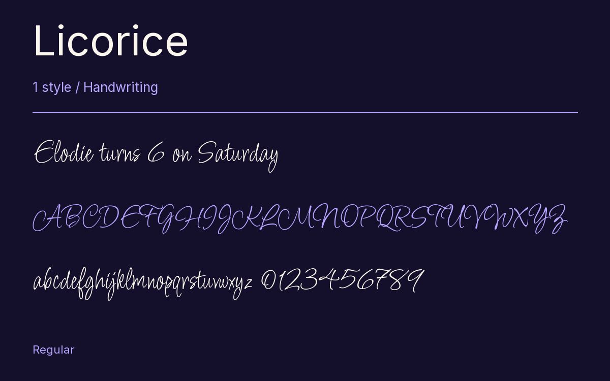 Licorice type specimen with letters and figures
