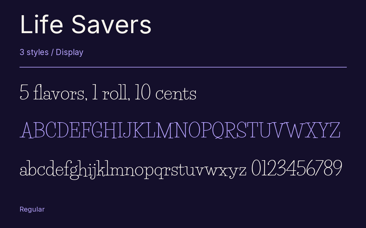 Life Savers type specimen with letters and figures
