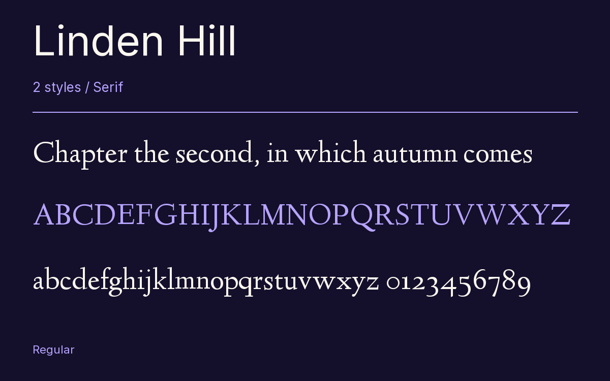 Linden Hill type specimen with letters and figures