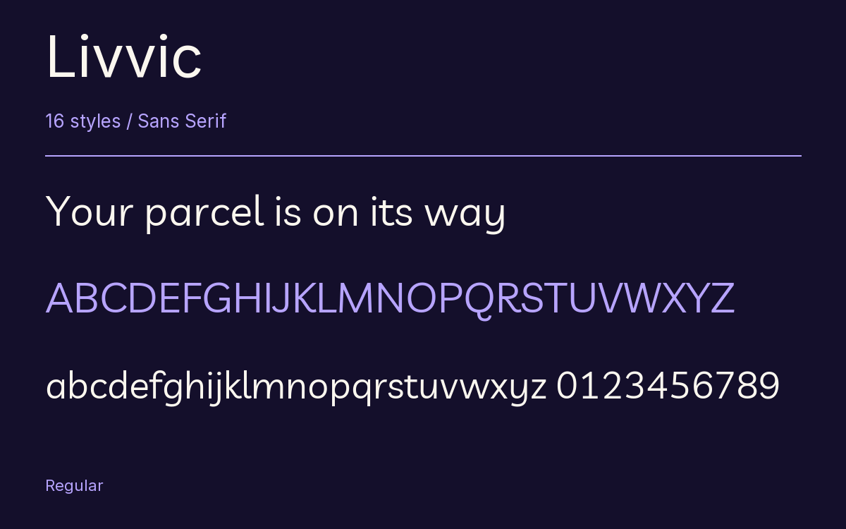 Livvic type specimen with letters and figures