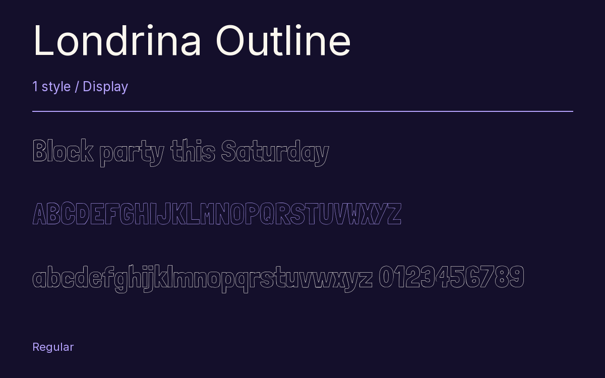 Londrina Outline type specimen with letters and figures