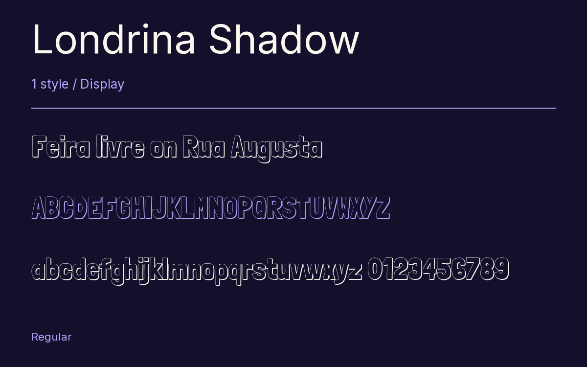 Londrina Shadow type specimen with letters and figures
