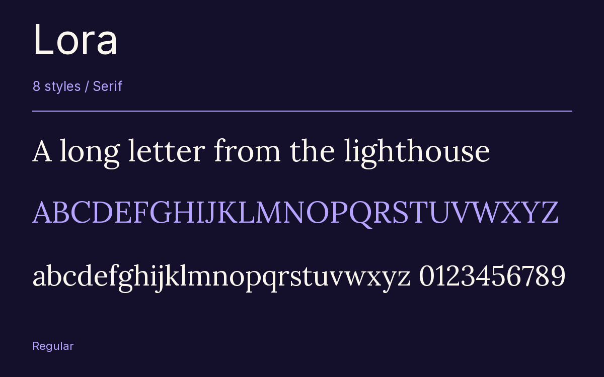 Lora type specimen with letters and figures