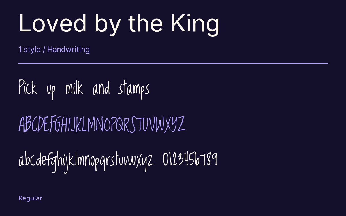 Loved by the King type specimen with letters and figures