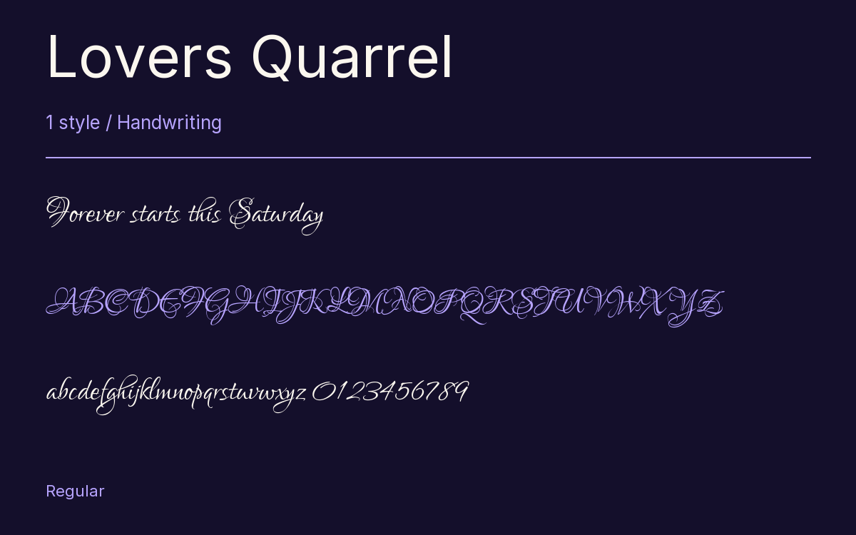 Lovers Quarrel type specimen with letters and figures
