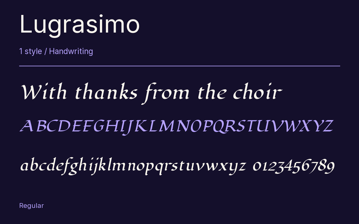 Lugrasimo type specimen with letters and figures