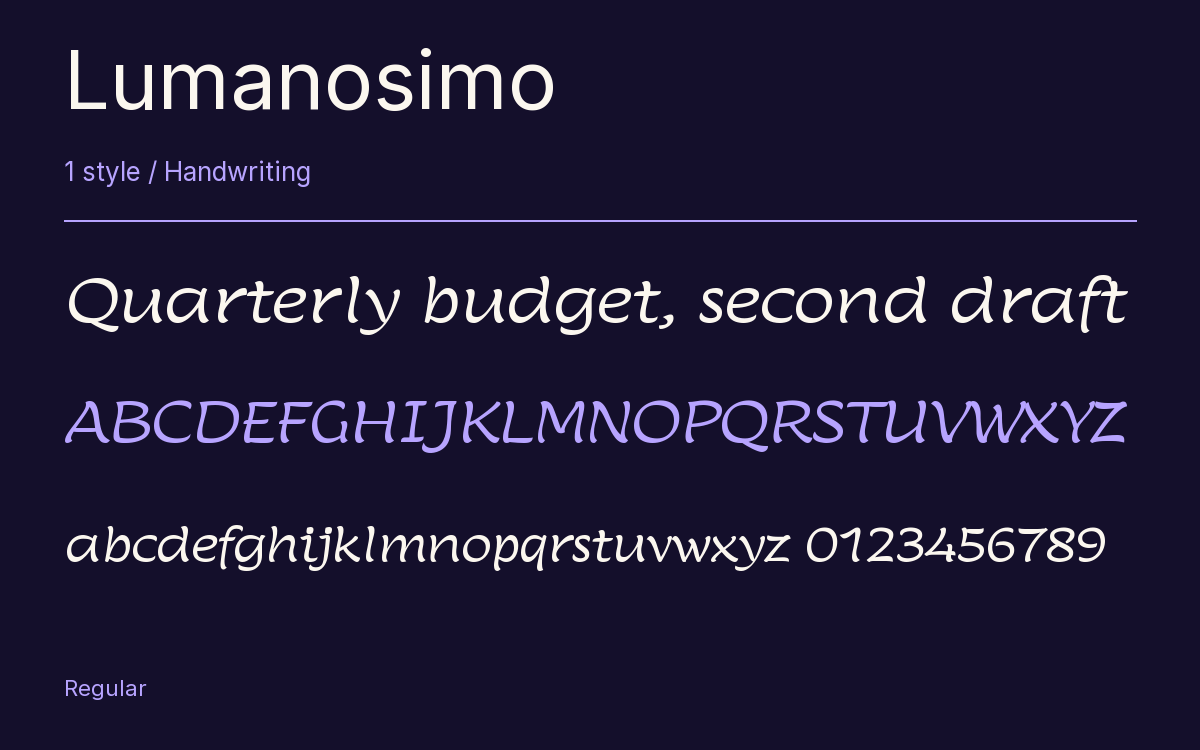 Lumanosimo type specimen with letters and figures