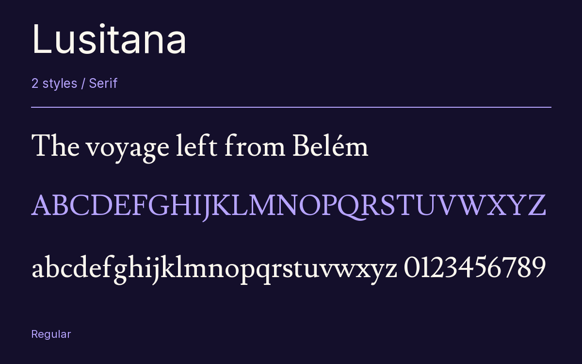 Lusitana type specimen with letters and figures