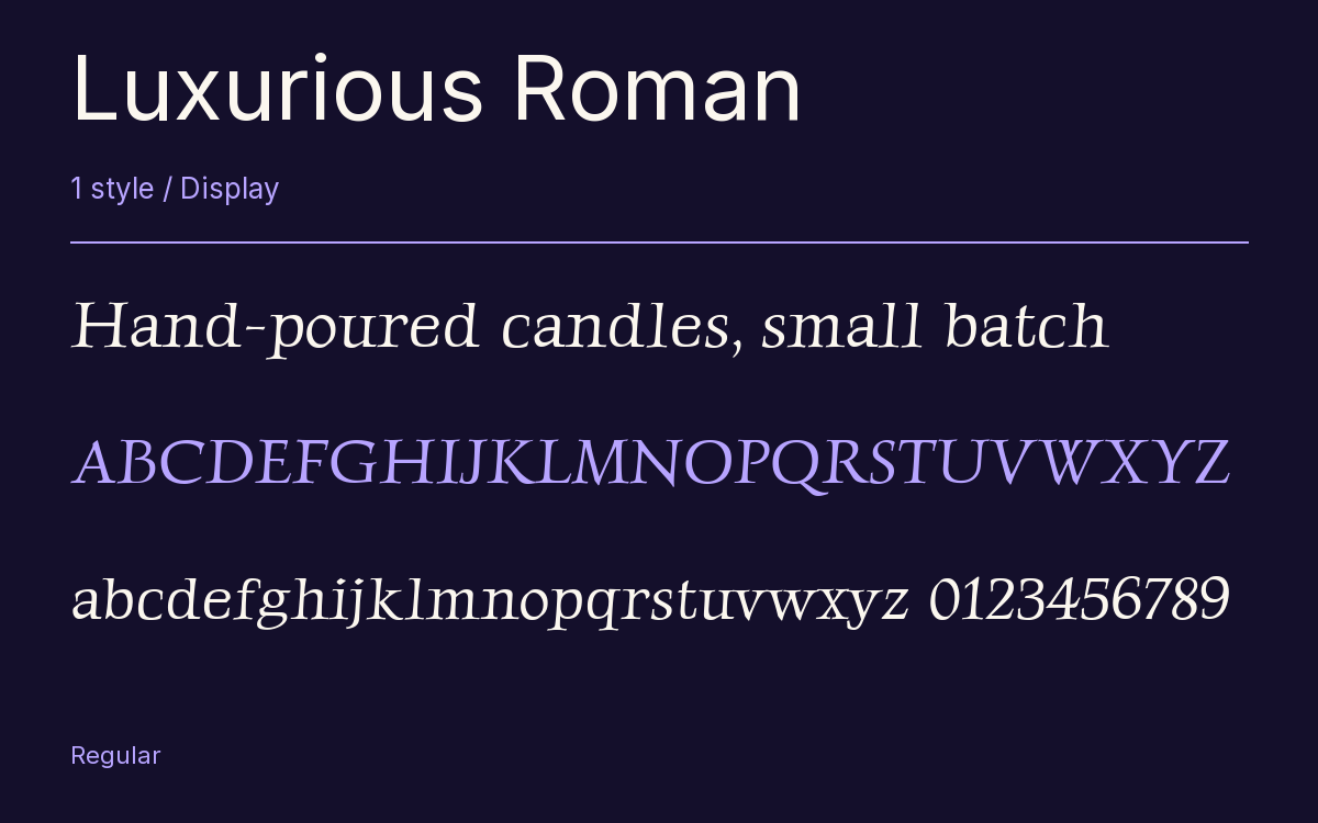 Luxurious Roman type specimen with letters and figures