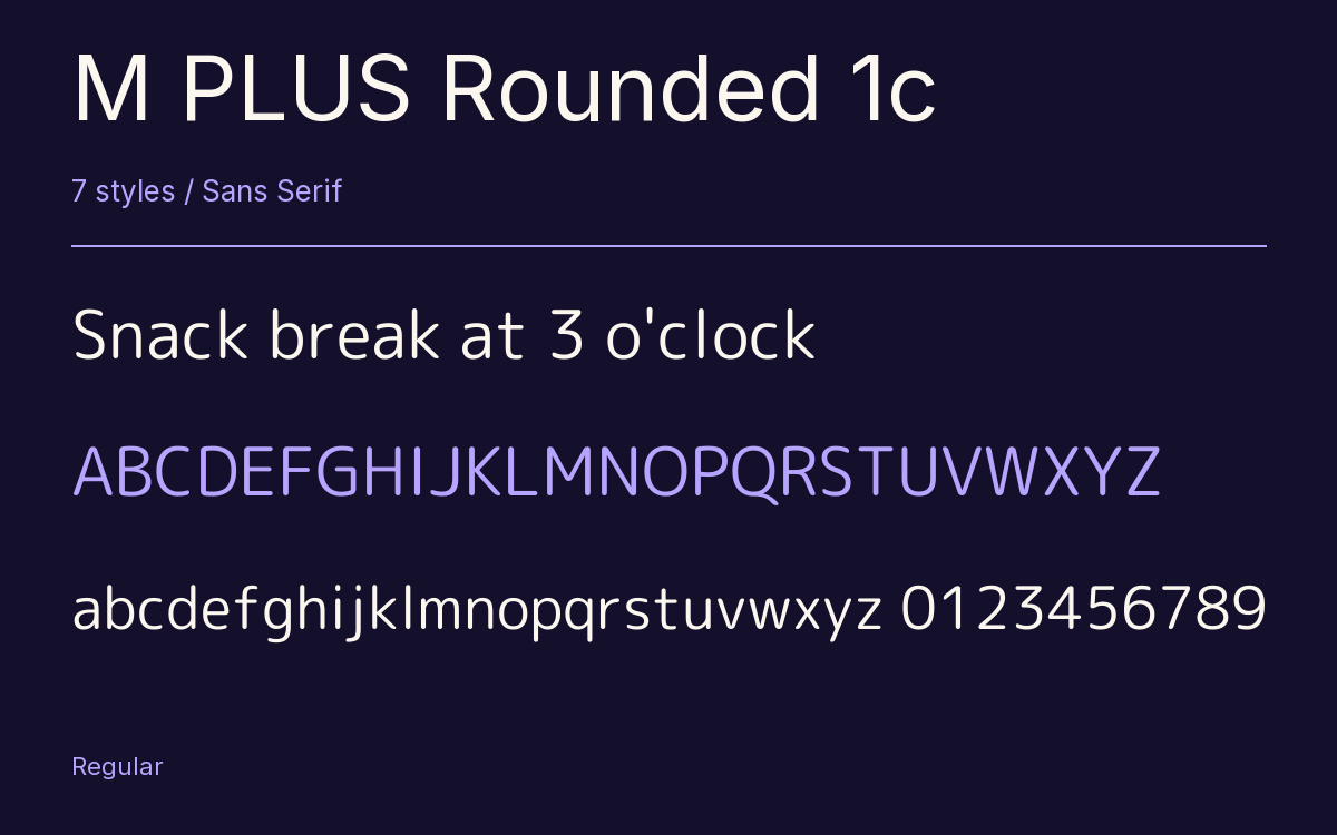 M PLUS Rounded 1c type specimen with letters and figures