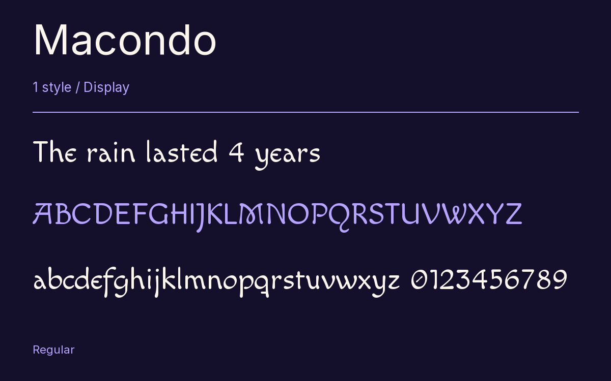 Macondo type specimen with letters and figures