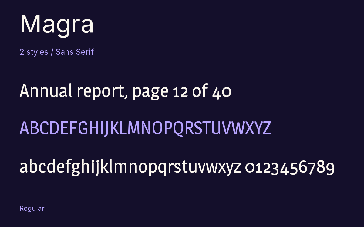 Magra type specimen with letters and figures