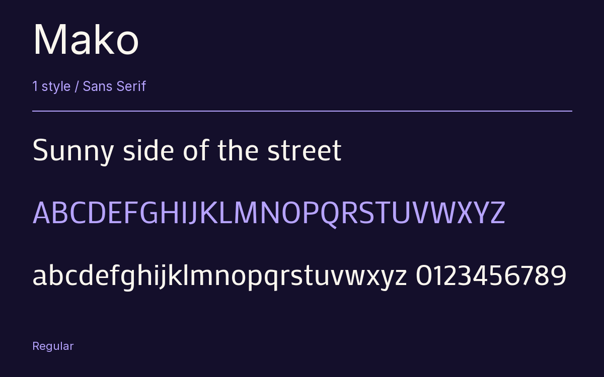 Mako type specimen with letters and figures