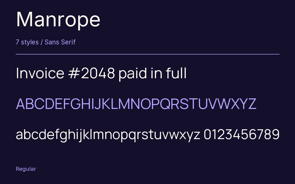 Manrope type specimen with letters and figures