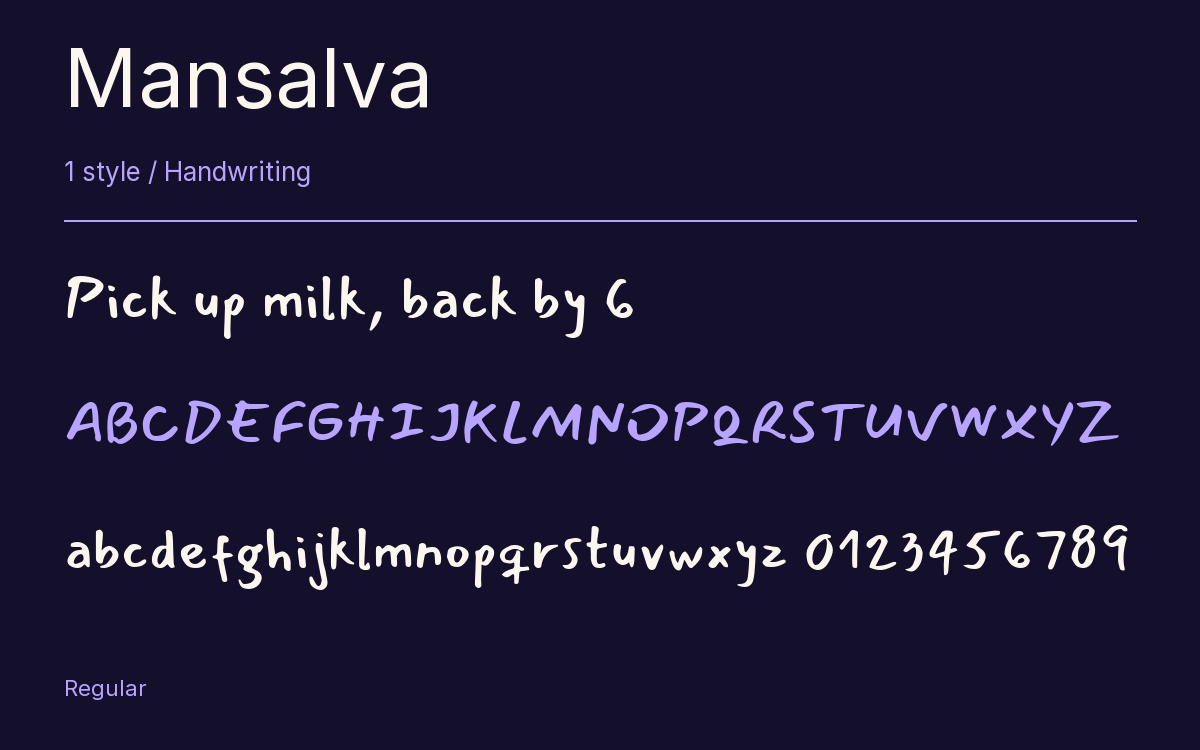 Mansalva type specimen with letters and figures