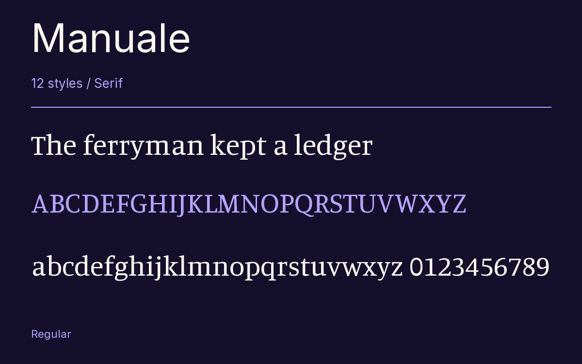 Manuale type specimen with letters and figures