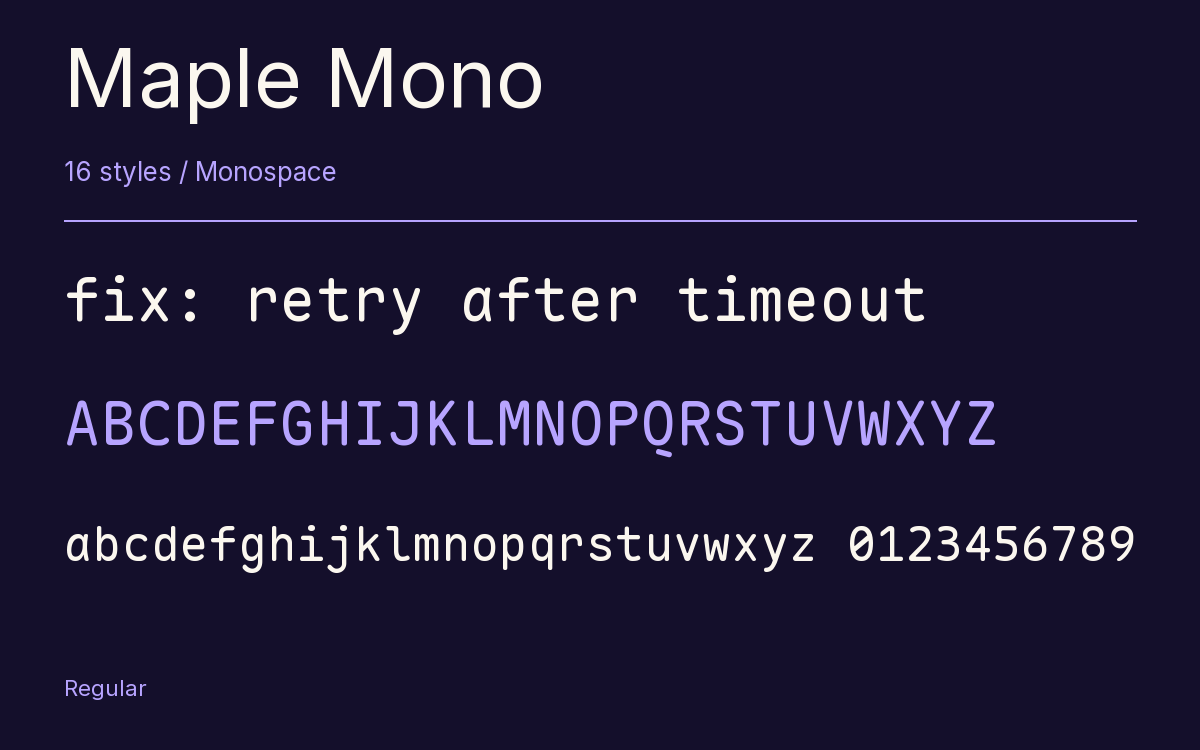 Maple Mono type specimen with letters and figures