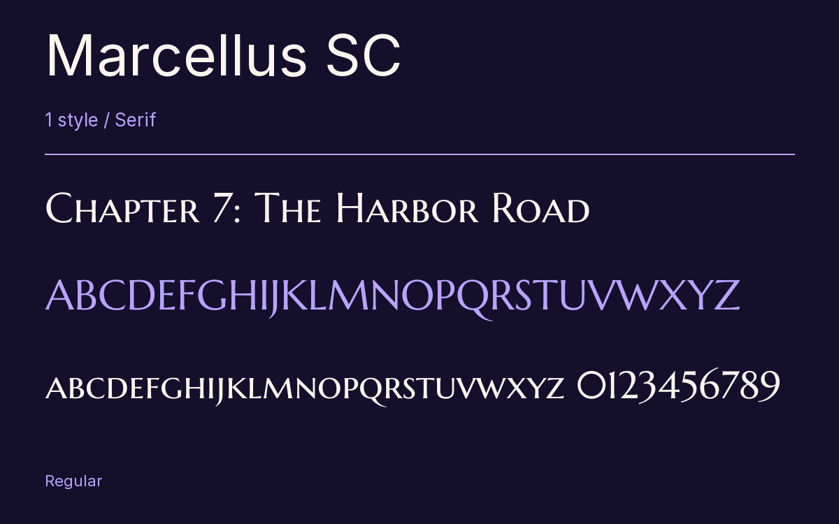 Marcellus SC type specimen with letters and figures