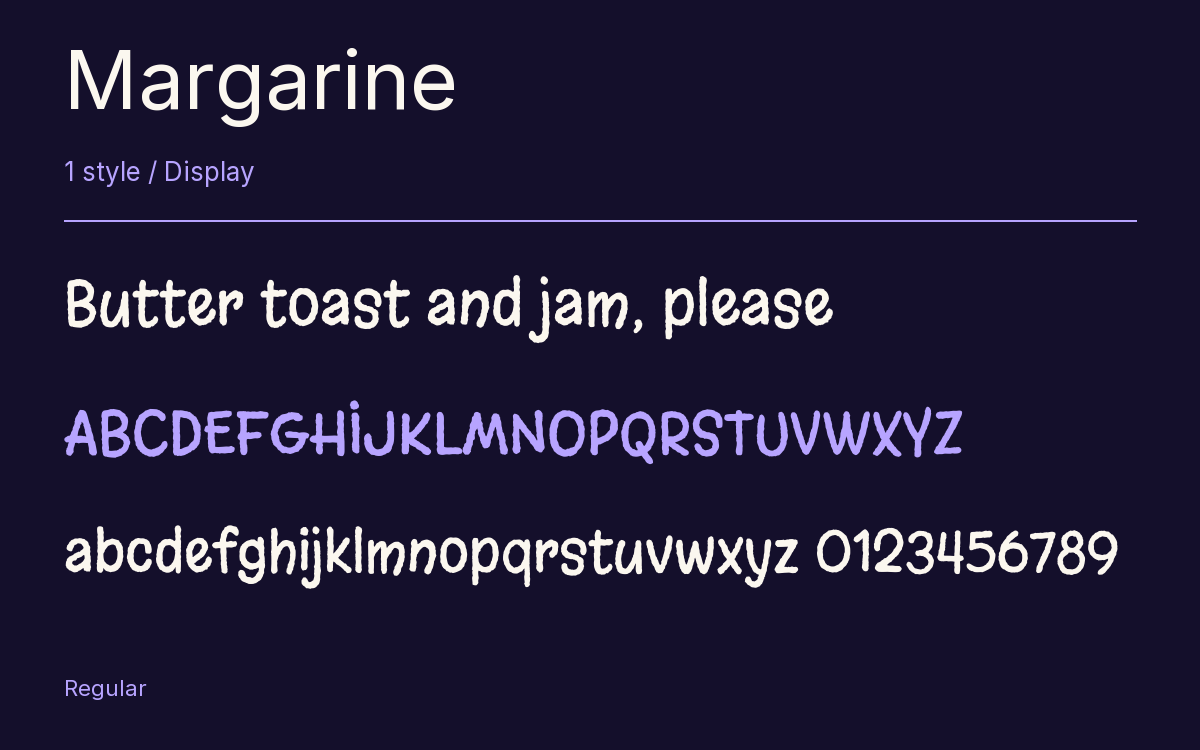Margarine type specimen with letters and figures