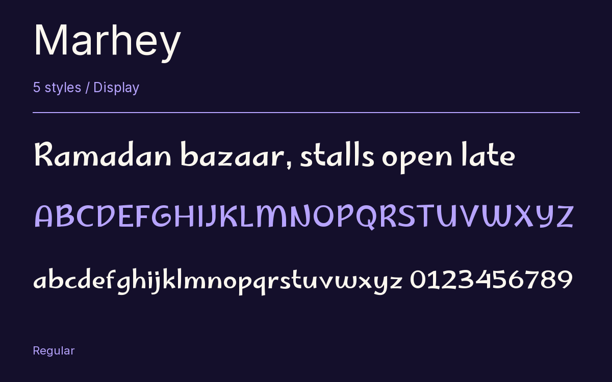 Marhey type specimen with letters and figures