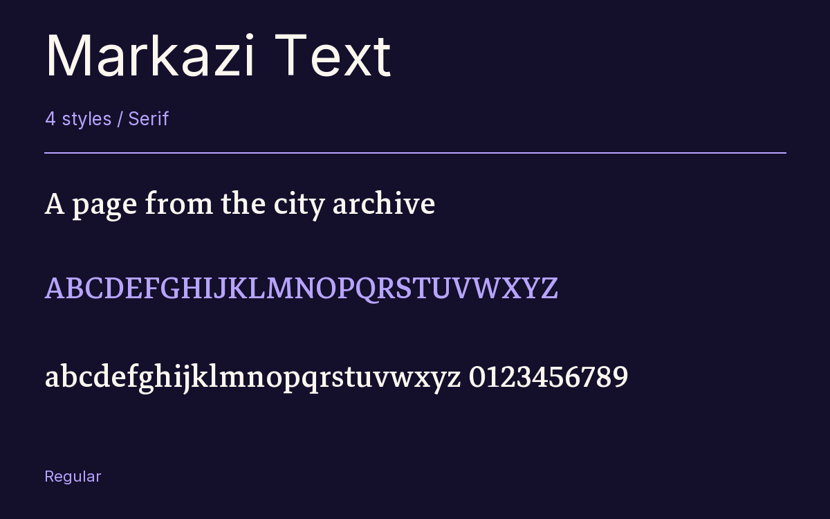 Markazi Text type specimen with letters and figures