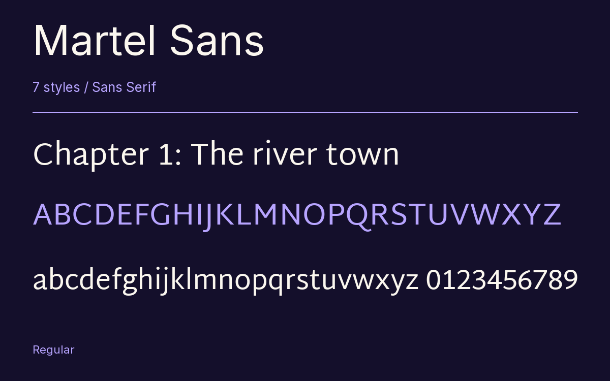 Martel Sans type specimen with letters and figures