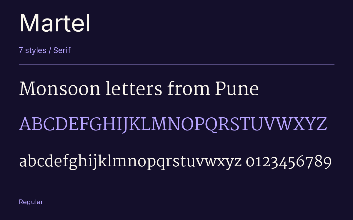 Martel type specimen with letters and figures