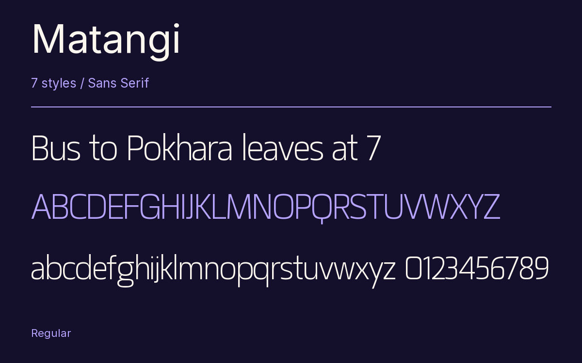 Matangi type specimen with letters and figures