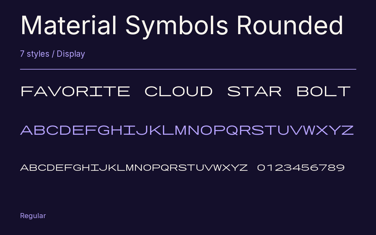 Material Symbols Rounded type specimen with letters and figures