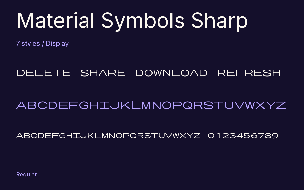 Material Symbols Sharp type specimen with letters and figures