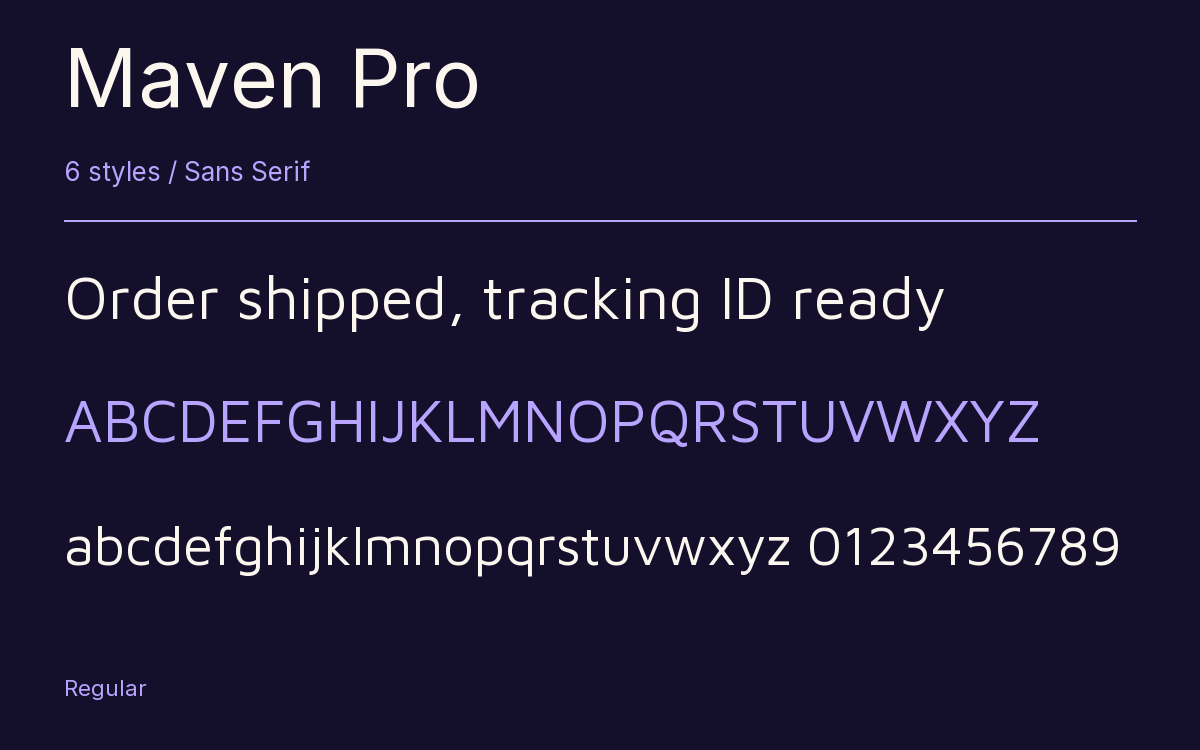 Maven Pro type specimen with letters and figures