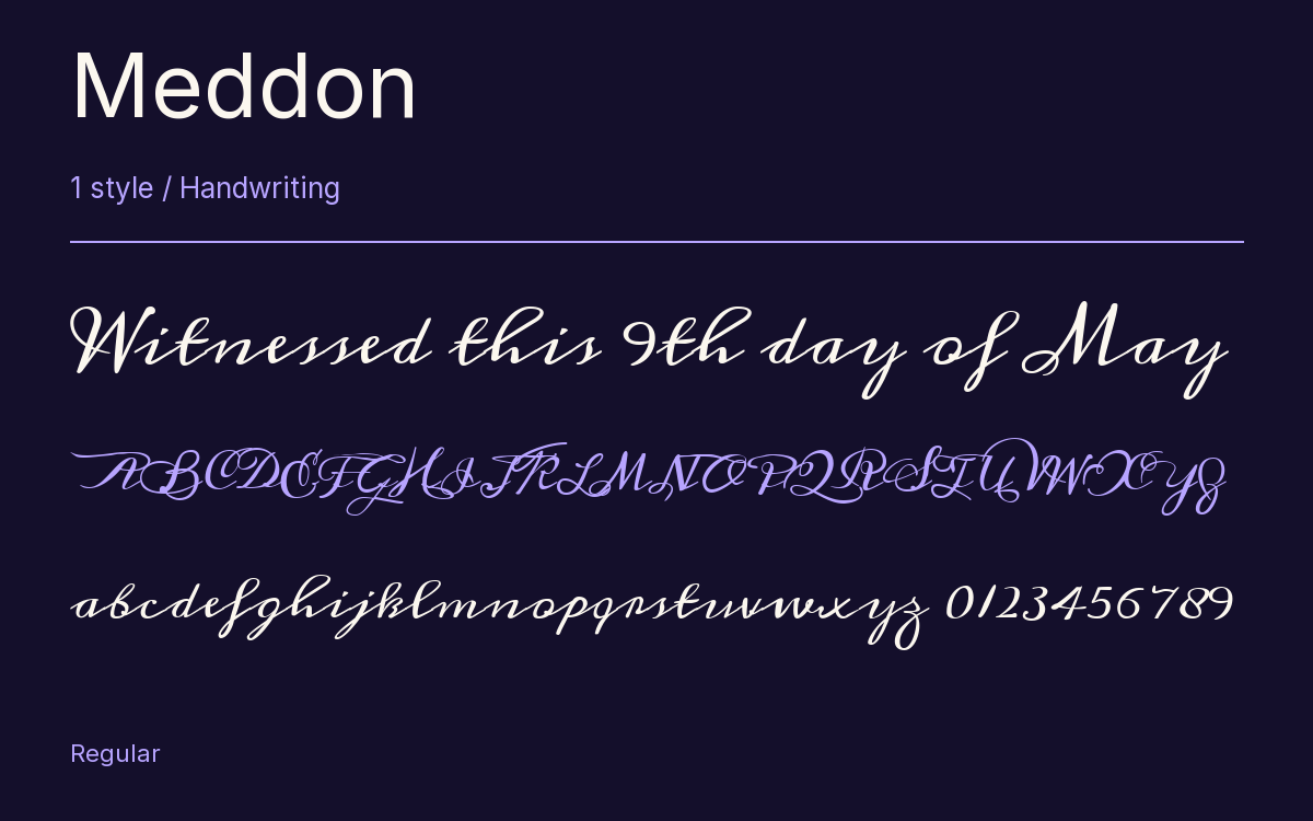 Meddon type specimen with letters and figures