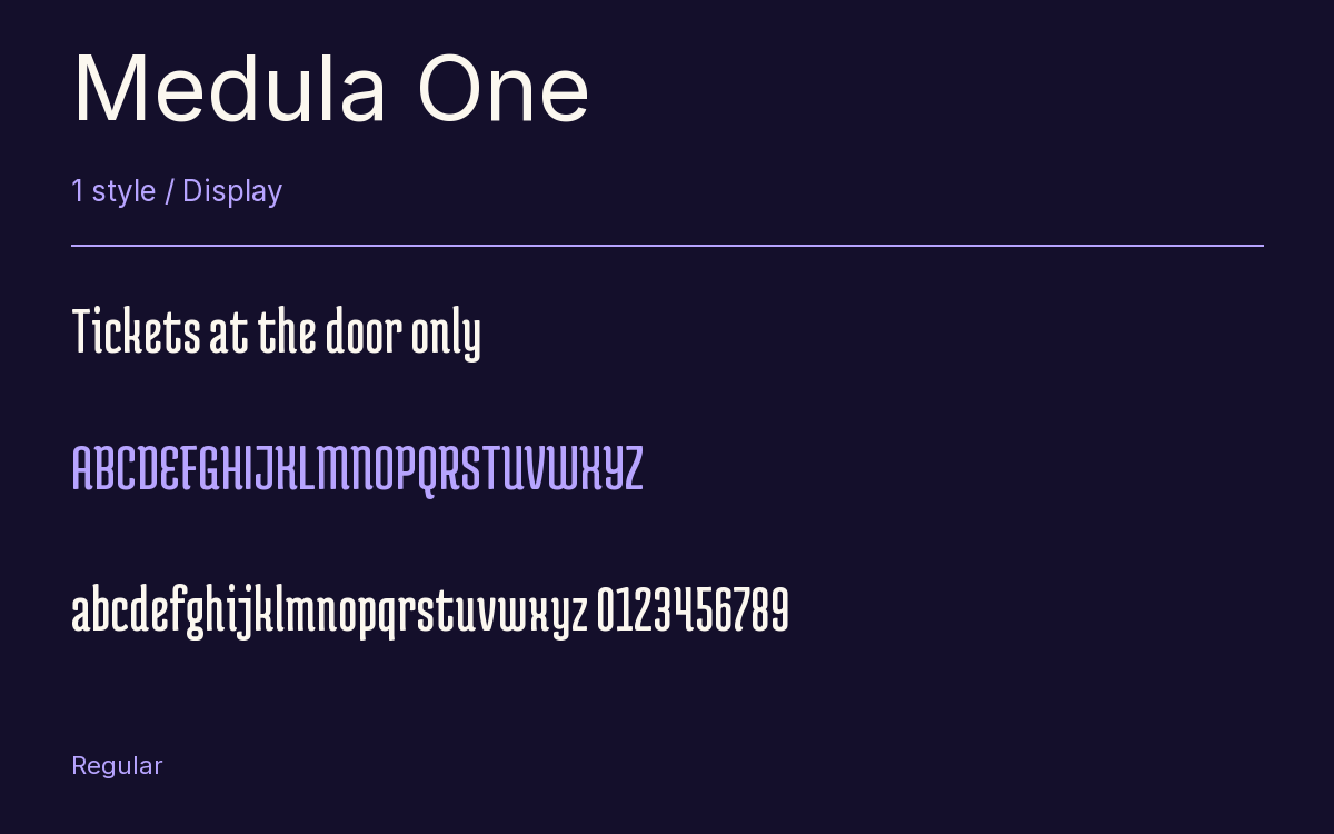 Medula One type specimen with letters and figures