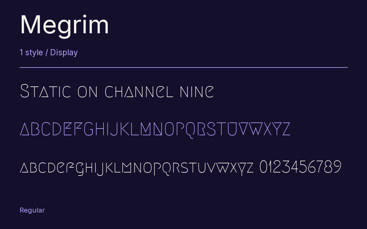 Megrim type specimen with letters and figures