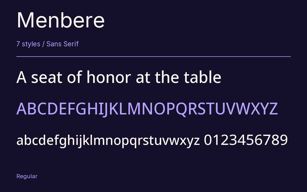 Menbere type specimen with letters and figures