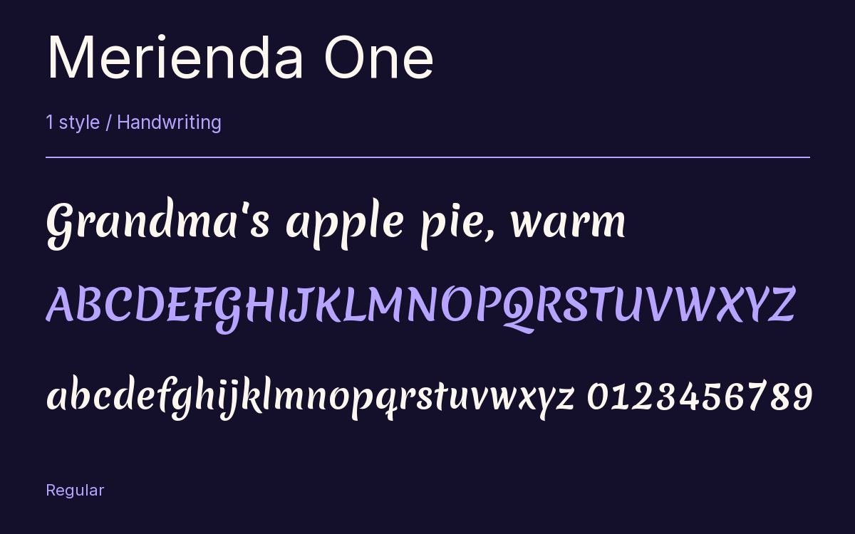 Merienda One type specimen with letters and figures