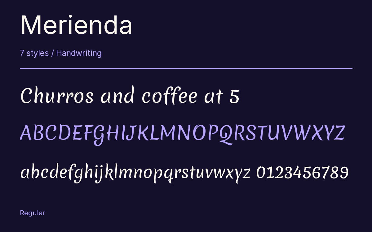 Merienda type specimen with letters and figures