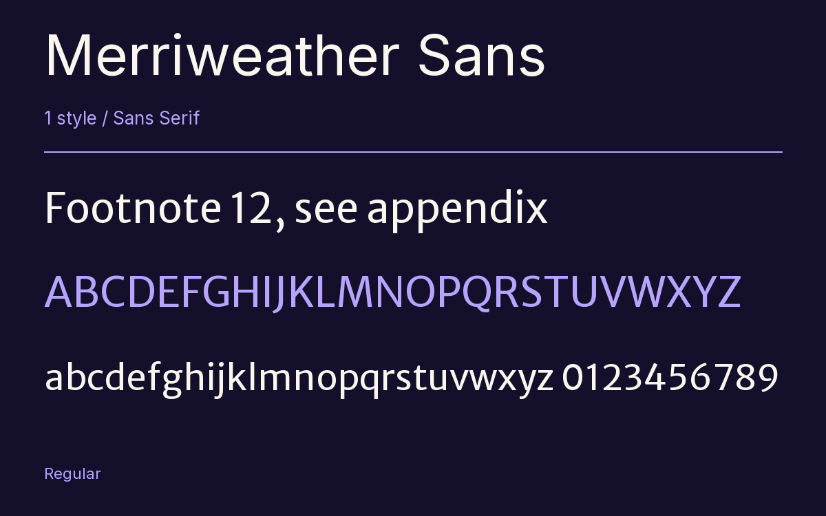 Merriweather Sans type specimen with letters and figures