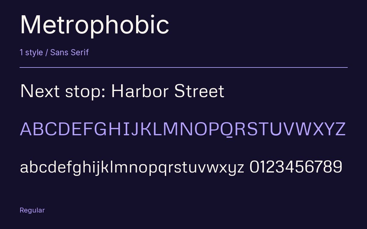 Metrophobic type specimen with letters and figures
