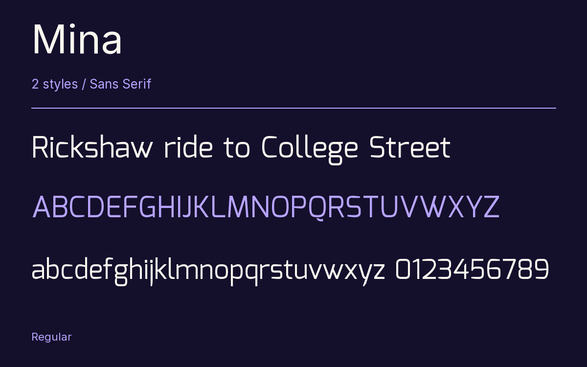 Mina type specimen with letters and figures