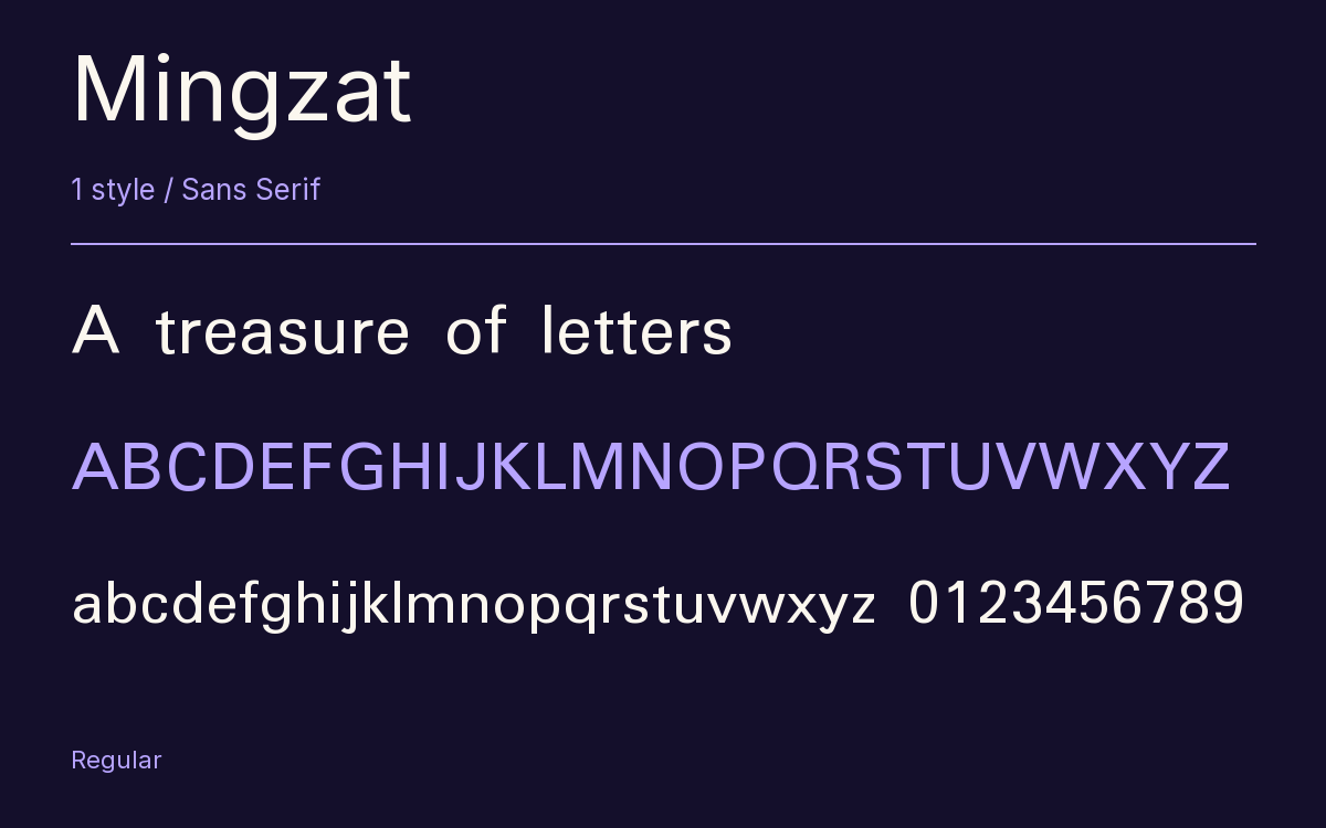 Mingzat type specimen with letters and figures