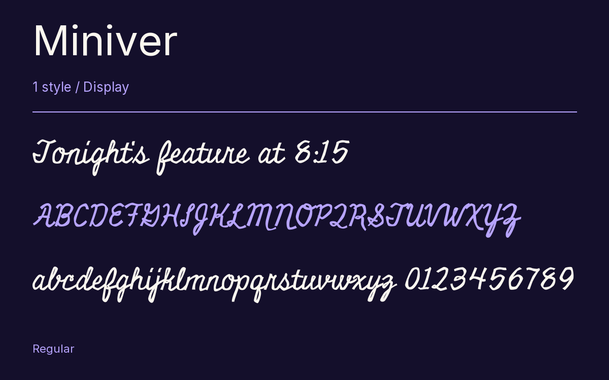 Miniver type specimen with letters and figures